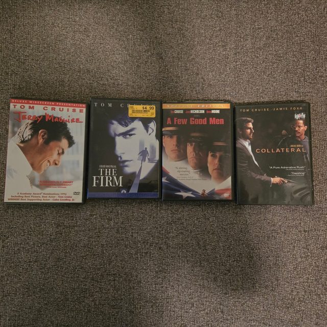 Four Tom Cruise DVDs: Jerry Maguire, The Firm, A Few Good Men and Collateral